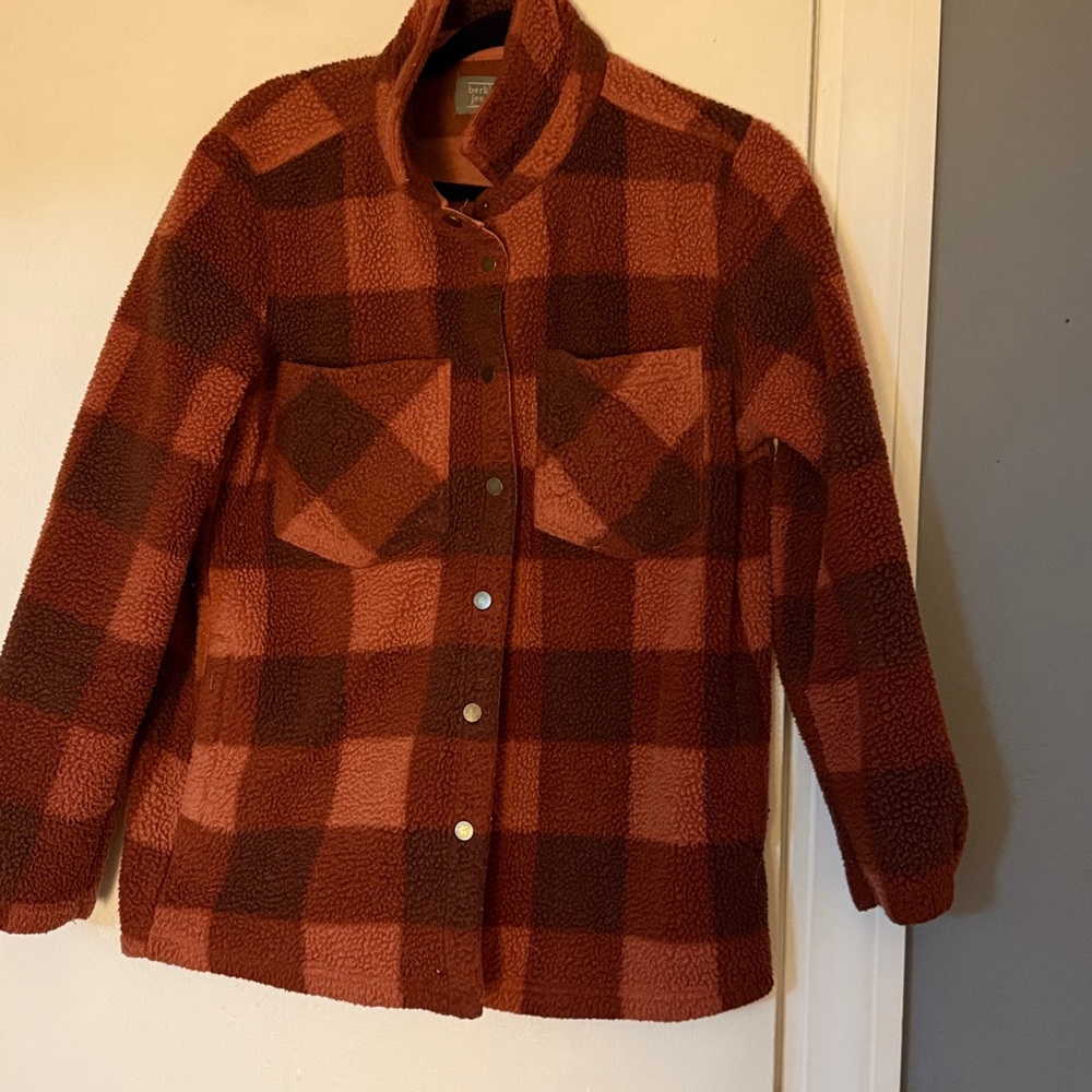Plaid Sherpa Jacket in Red and Brown